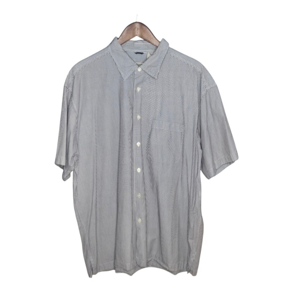 IZOD Shirt Mens XL Blue White Gingham Check Short Sleeve Button Up Casual Top